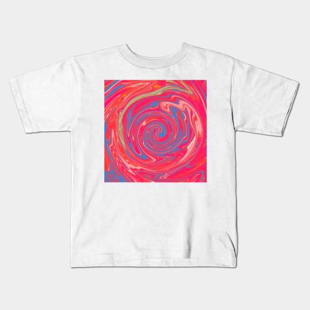 Peach Red Rose Swirl Marble Design Abstract Art Kids T-Shirt by Grafititee